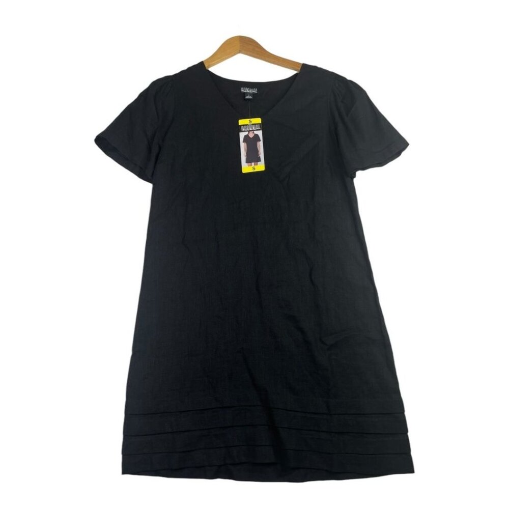 New Nicole Miller Linen Blend Short Sleeve Dress size Small Black